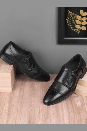Metro Men Textured Synthetic Formal Monk Shoe