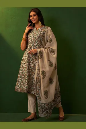 Sangria Printed A-Line Kurta Set With Dupatta