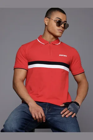 DUCATI Striped Pure Cotton Polo Collar T-shirt