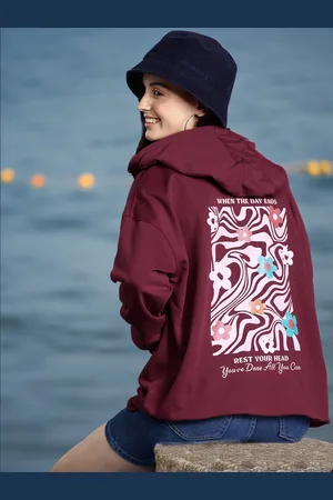 Mast & Harbour Women Printed Hooded Sweatshirt