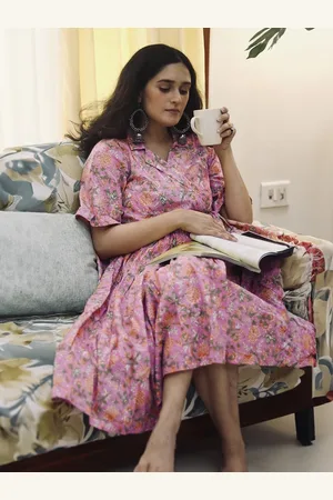 Janasya Floral Cotton Wrap Maternity Dress