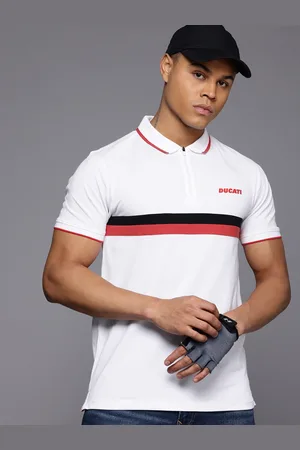 DUCATI Striped Pure Cotton Polo Collar T-shirt