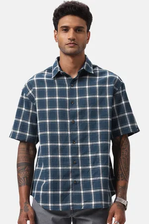 WROGN Men Custom Spread Collar Windowpane Checked Cotton Oversized Casual Shirt