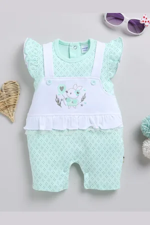 Moms Love Infant Girls Printed Cotton Rompers with Applique Detail