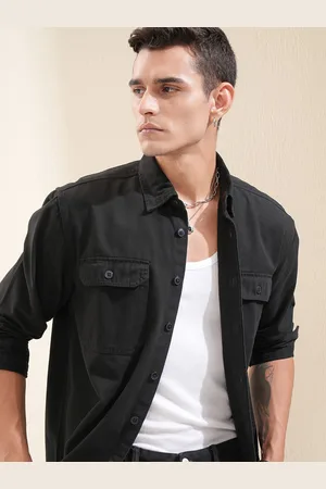 Highlander Men Solid Double Flap Pocket Shirt