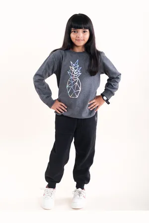 KiddoPanti Girls Printed Sweatshirt With Joggers