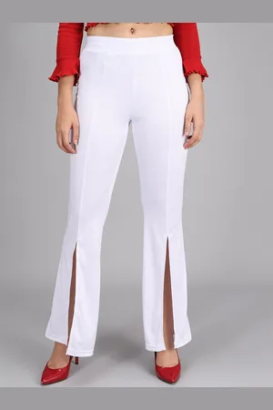 KOTTY Women White Flared High-Rise Parallel Trousers