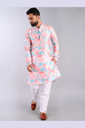 FUBAR Selection Of 2 Printed Mandarin Collar Knitted Weave Pure Cotton Straight Kurtas