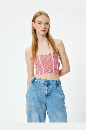 Koton Women Micro Checked Tube Crop Top