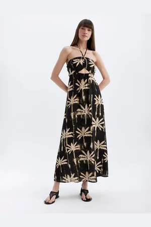DeFacto Women Tropical Print Halter Neck Maxi Dress