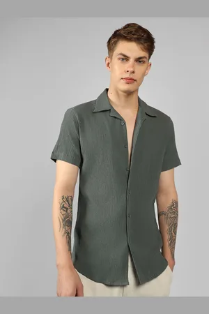 Dennis Lingo Men Cuban Collar Textured Casual Shirt