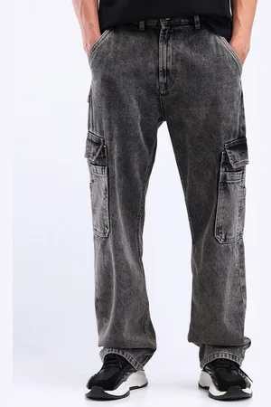 Flying Machine Men High-Rise Heavy Fade Loose Fit Washed Stretchable Cargo Jeans