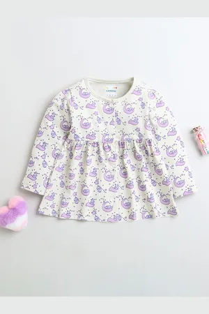 BUMZEE Girls Print Round Neck Full Sleeves Knee Length Empire Dress