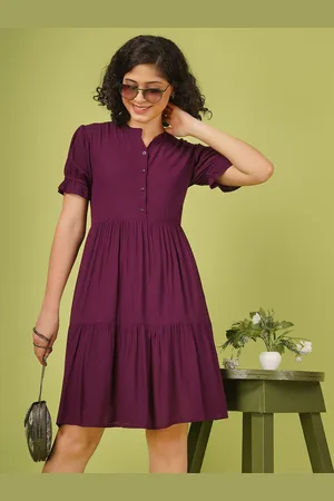 Celebravo Solid Mandarin Collar Fit & Flare Dress