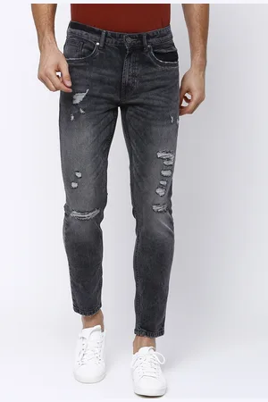 LocoMotive Men Black Tapered Fit Mid-Rise Mildly Distressed Stretchable Ankle-Length Jeans