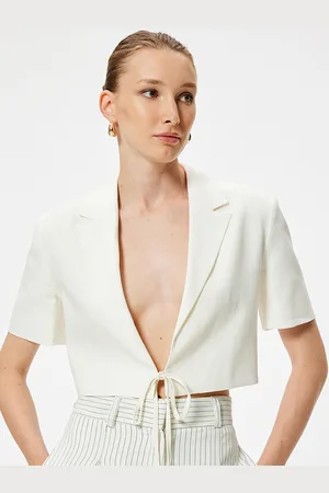 Koton Women Solid Crop Lapel Collar Tailored Jacket
