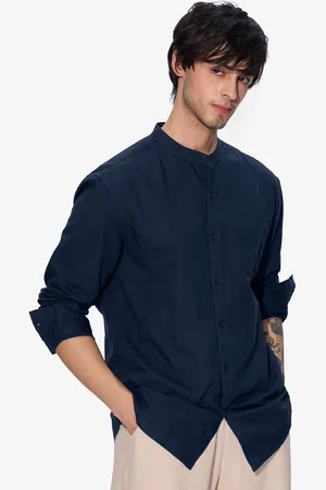 The Souled Store Men Mandarin Collar Solid Cotton Casual Shirt
