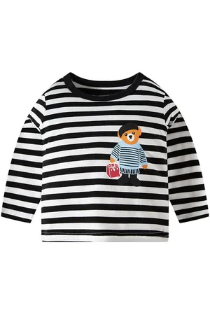 Stylecast Kids Striped Drop-Shoulder Sleeves Applique T-shirt