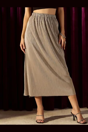 KASSUALLY Women Pleated Side Slit Straight Midi Skirt