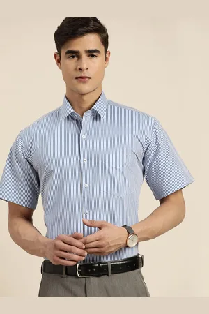 HANCOCK Men New Spread Collar Vertical Striped Cotton Slim Fit Formal Shirt