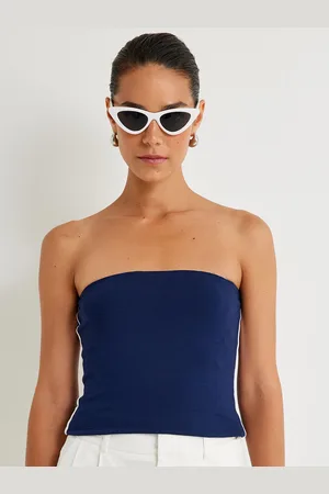 Koton Women Solid Strapless Cotton Top