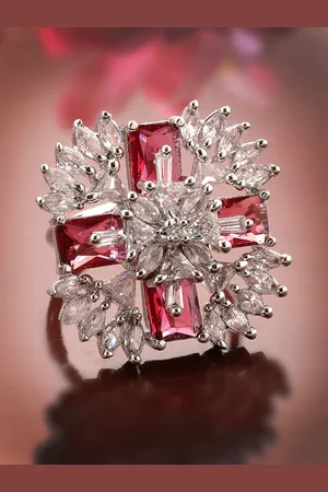 ADIVA Silver-Plated American Diamond-Studded Adjustable Finger Ring