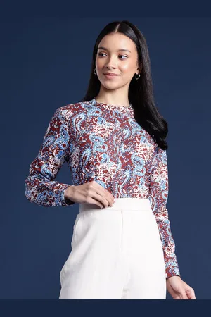 HANCOCK Ethnic Print Mandarin Collar Pure Cotton Shirt Style Top