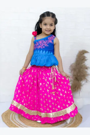 Twisha Girls Embroidered Foil Printed One Shoulder Top & Ghagra Set