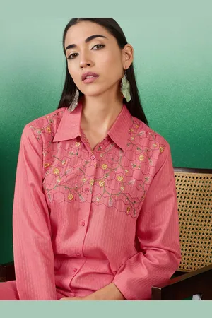 Sangria Red Floral Embroidered Shirt & Trouses Co-Ords