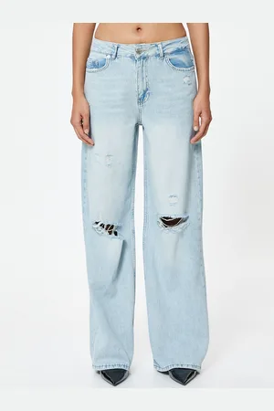 Koton Women Wide Leg Mid-Rise Slash Knee Trousers