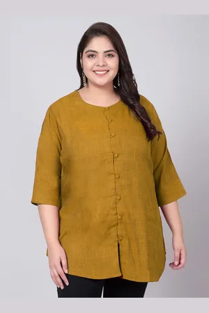 indietoga Women Plus Size Solid Round Neck Cotton Top