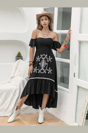 JC Mode Women Off-Shoulder Fit & Flare Midi Dress