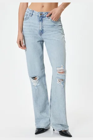 Koton Women Straight Fit Mid-Rise Slash Knee Cotton Jeans