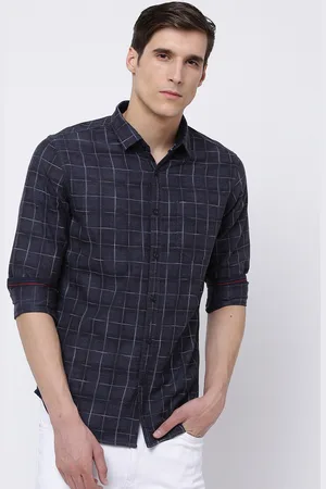 LocoMotive Men Blue Slim Fit Checked Casual Shirt