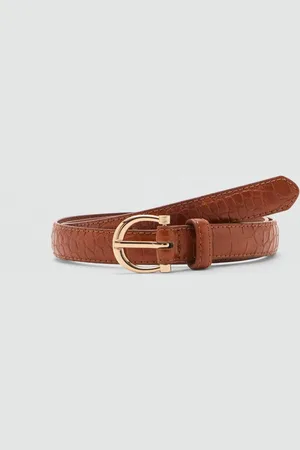 MANGO Women Croc Textured Belt