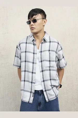 Hubberholme Men Standard Spread Collar Checked Cotton Oversized Casual Shirt
