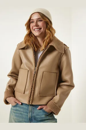 Happiness istanbul Women Crop Solid Leather Jacket