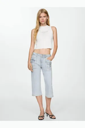 MANGO Studded Cotton Crop Top