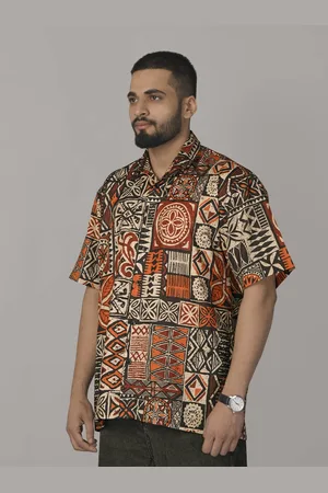 Brown brothers Unisex Spread Collar Abstract Printed Cotton Oversized Casual Shirt