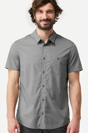 DECATHLON Men Solid Grey Half Sleeve Travel Shirt