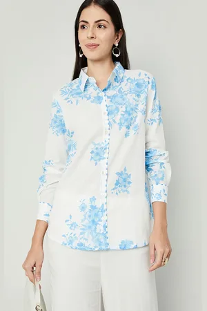 Lifestyle Shirt Collar Women Blue Printed Tunic