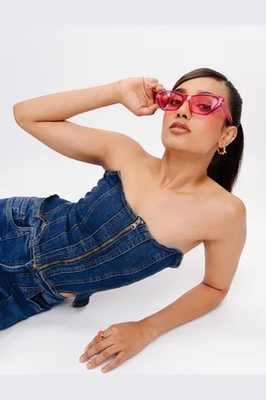 FREAKINS Solid Denim Corset Top
