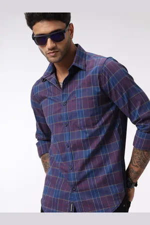 WROGN Men Custom Spread Collar Tartan Checked Cotton Slim Fit Casual Shirt