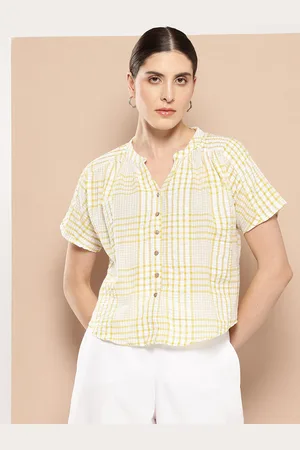 Chemistry Checked Seersucker Cotton Shirt Style Top