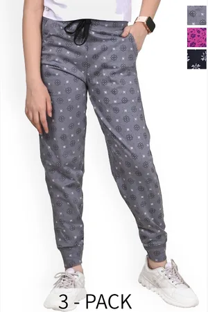 BAESD Girls Pack of 3 Floral Printed Mid-Rise Pure Cotton Track Pants
