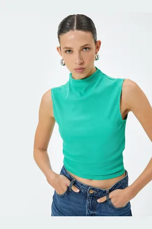 Koton Women Solid High Neck Cotton Top