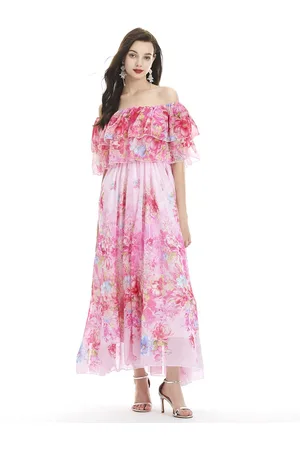 JC Collection Floral Print Off-Shoulder Flared Sleeve Maxi Dress