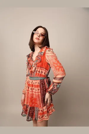 ONLY Ethnic Motifs Chiffon Fit & Flare Mini Dress