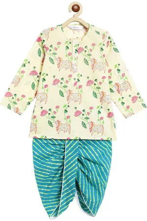Campana Boys Floral Printed Pure Cotton Straight Kurta With Dhoti Pants