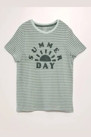 KIABI Boys Striped Applique Round Neck T-shirt
